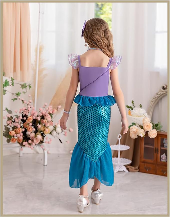 Little Girls Princess Mermaid Costume for Girls Dress Up with Accessory for Christmas Birthday Party Supplies Purple-Blue