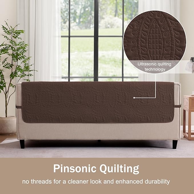 Water Repellent Loveseat Cover for 2 Cushion Couch, Machine Washable Love Seat Quilted Couch Covers, Pet Friendly Sofa Slipcovers (Loveseat 48", Chocolate)