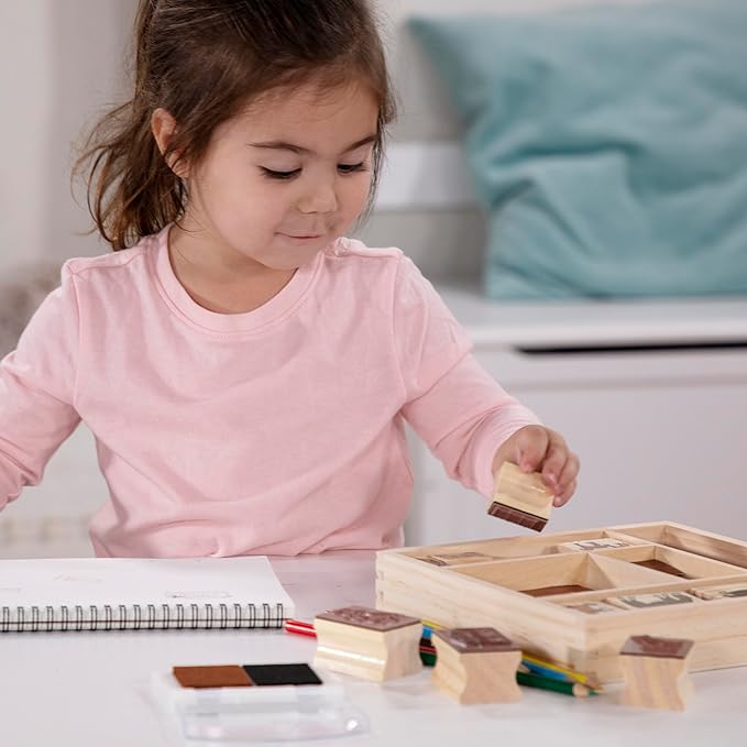 Melissa & Doug Wooden Stamp Activity Set: Horse Stable - 10 Stamps, 5 Colored Pencils, 2-Color Stamp Pad - Horse Stamps With Washable Ink, Horse Gifts For Girls And Boys Ages 4+