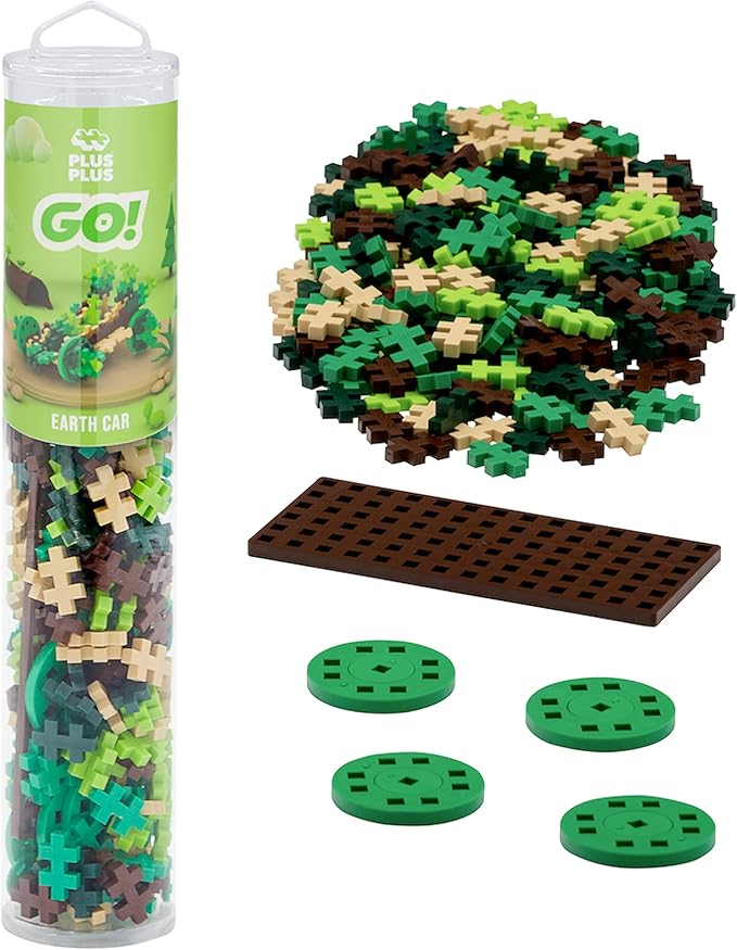PLUS PLUS Color Cars Tube, Car Building Block Kit, 3D Puzzle Stem Toy Set for Kids, 200 Mini Interlocking Pieces - Earth