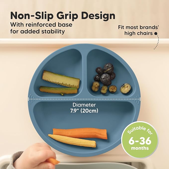 KeaBabies Suction Plates for Baby, Toddler - 3-Pack 100% Silicone Toddler Plates, Divided Baby Plates with Suction, Silicone Plates for Baby, Kids, BPA-Free, Microwave, Dishwasher Safe (Quantum)