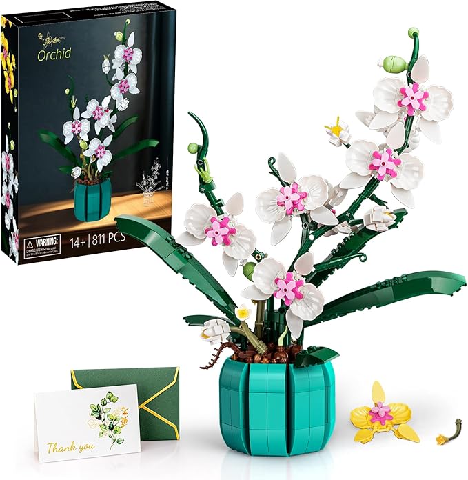 JOJO&Peach Orchid Bonsai Building Set, Botanical Collection, Artificial Flowers for The Home or Office, Gifts for Valentine, Mother's Day, Anniversary, Birthday (811 Pieces)