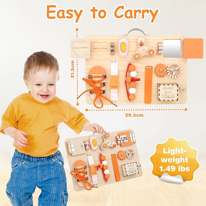 Joyreal Wooden Busy Board for Toddlers - Montessori Sensory Activity Board for Fine Motor Skills, Travel Busy Board Educational Sensory Toys for Children for Toddlers & Kids