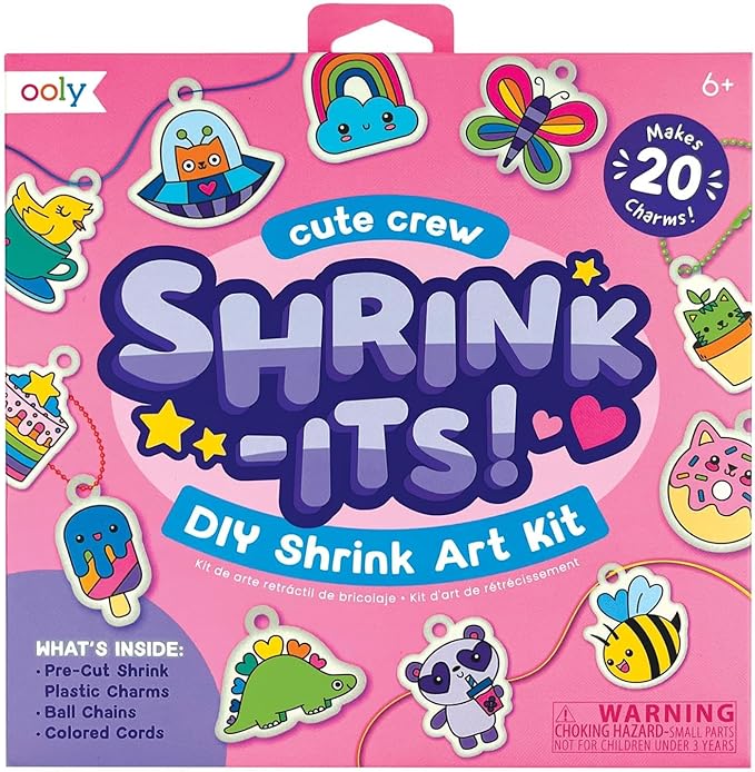 Ooly Shrink-Its DIY Shrinking Art & Vivid Pop Marker Kit, 40 Pre Cut Shrinking Charms, 6 Cords & Chains, 8 Water Based Paint Markers for Kids in Classic Colors
