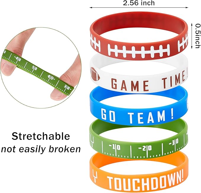 Sumind 50 Pieces Football Party Favors Silicone Bracelet Motivational Rubber Wristbands Bracelet for Boys Sport Themed Birthday Party Awards Gift Accessories