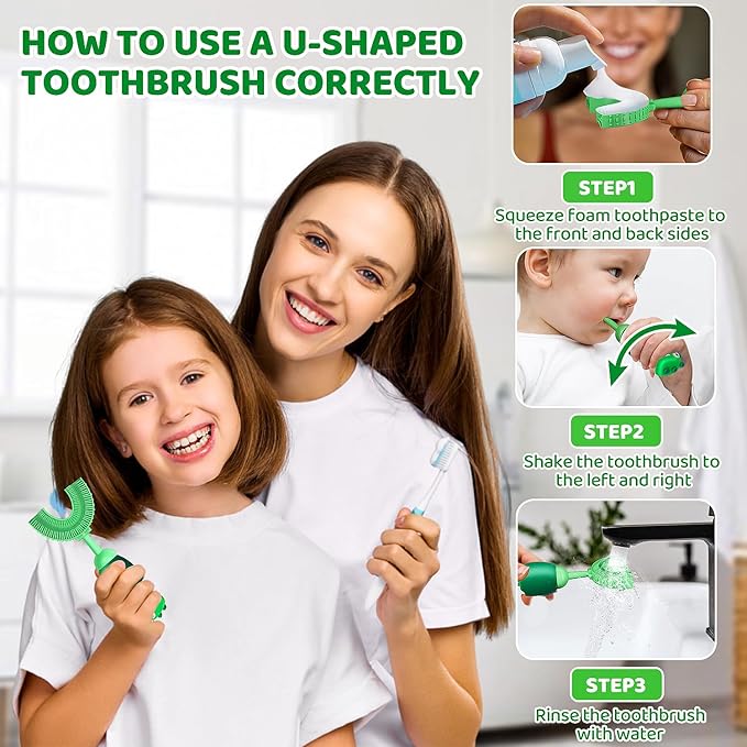 Toddler Toothbrush, U-Shaped Kids Toothbrush for 2-7 Years, Toddler Toothbrush with Food Grade Soft Silicone, 360° Manual Whole Mouth Toothbrush for Kids