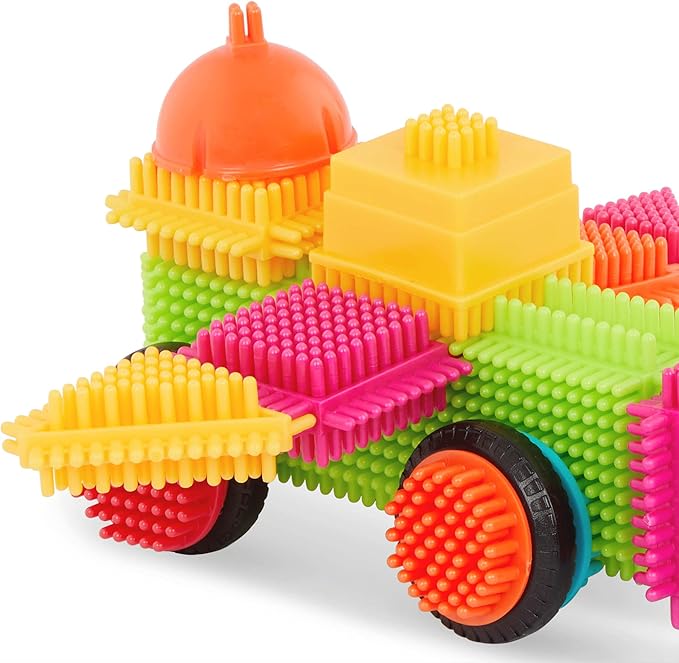 Battat- Bristle Blocks- STEM Interlocking Building Blocks- 80 pc Playset- Reusable Storage Bucket- Developmental Toys for Toddlers & Kids- Big Value Case- 2 Years +