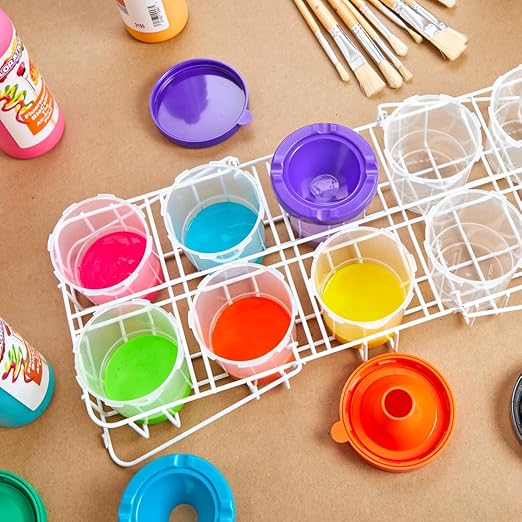 Colorations Air-Tight, No-Mess Paint Cups for Kids Paints, Set of 10, Essential Paint Supply, Kids Painting Cups, No Spill Painting, Kids Paint Cups, Homeschool, Homeschool Use, Paint Pots
