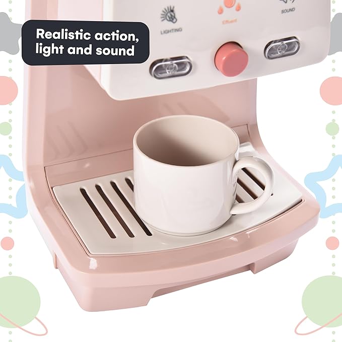Kidzlane Kids Coffee Maker Playset - Toy Espresso Machine - Play Toy Coffee Maker and Pretend Coffee Set with Realistic Action, Light and Sound - Kids Coffee Play Real Set