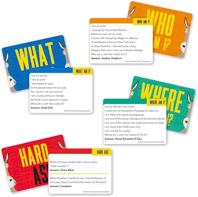 University Games, Smart Ass Trivia The Ultimate Who, What, Where Party Game , for Families and Adults Ages 12 and Up and 2 to 6 Players