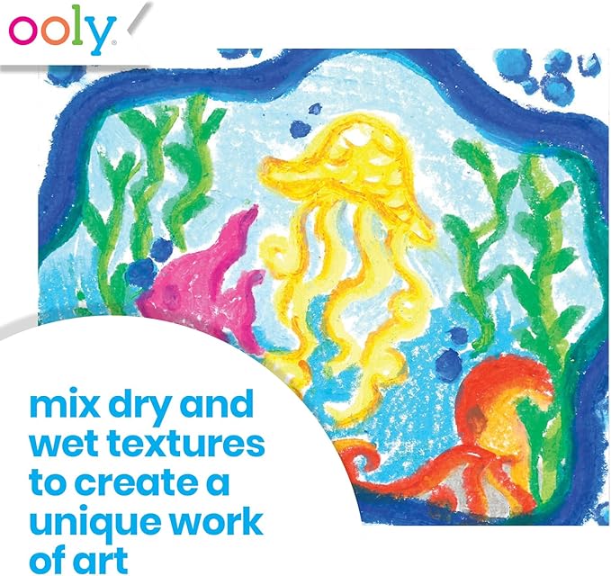 Ooly Smooth Stix Gel Crayons for Kids and Adults with Paint Brush - Set of 6 Watercolor Rainbow Crayons for Glass and Paper with Clear Plastic Crayon Case - Easy To Clean Twist-Up Gel Crayon Set