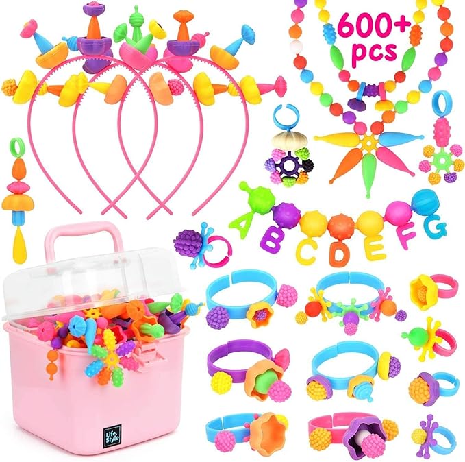 NIDOOT Pop Beads, Girls Jewelry Making Kit, Bracelet Making Kit for Girls, 550Pc+ Snap Beads for Kids, Girl Toys Age 4-5, 5 6 Year Old Girl Gift, Crafts for Kids Ages 3-12