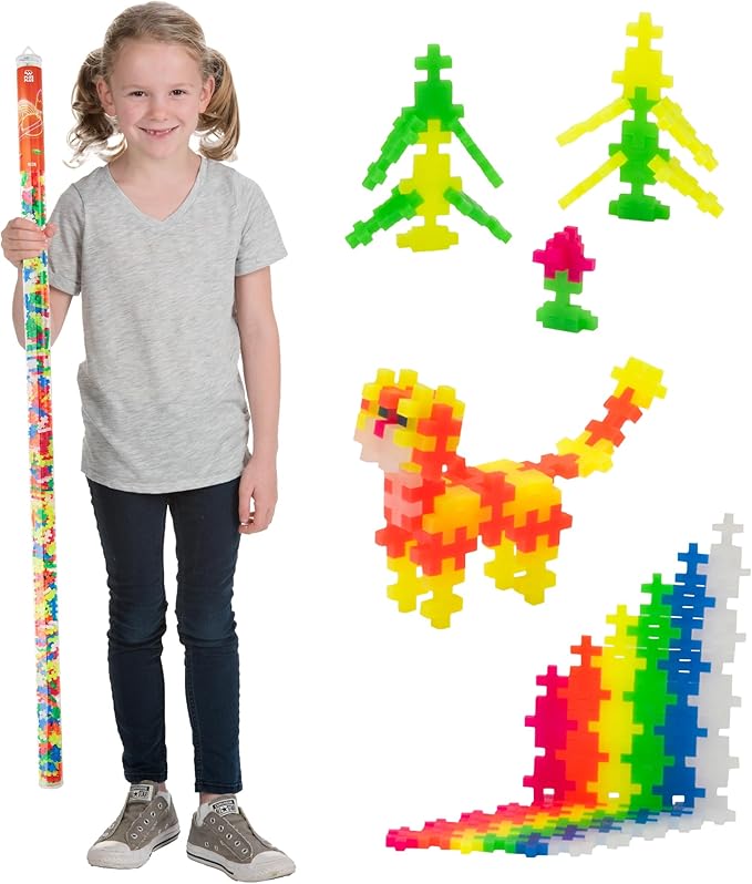 Plus Plus 500 Piece Interlocking Building Block 3D Puzzle Kit, Kids Stem Connecting Toys - Neon Color Mix
