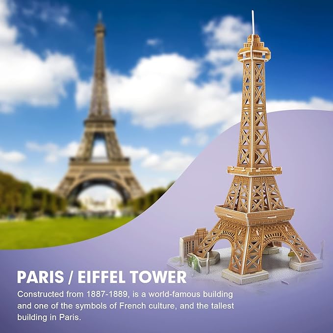 CubicFun 3D Puzzles for Kids Ages 8-10 12-14 Pairs Cityline Arts Crafts for Girls Ages 8-12 Architecture STEM Projects for Kids Ages 8-12, Toys Gifts for 8 Year Old Girls Eiffel Tower