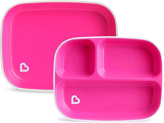 Munchkin® Color Me Hungry 7pc Toddler Feeding Supplies Set, Includes Plates, Bowl, Open Cup and Utensils in a Gift Box, Pink