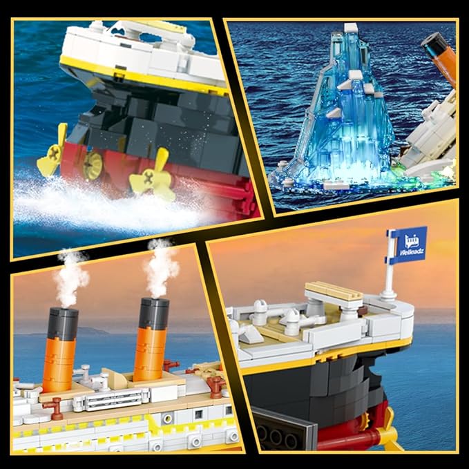 Titanic Building Set with LED Light, 2 in 1 Titanic Ship Mini Building Block 1883 PCS, Ship Model with Glacier Display Stand, Building Brick Toy Gift for Adults Teens Kids Boys Girls 10 11 12+