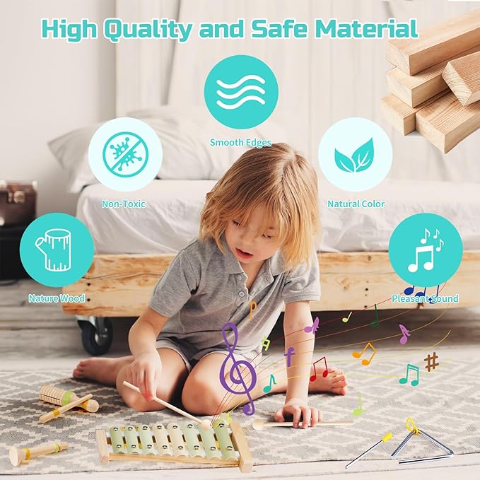 Xylophone for Toddlers 1-3, Montessori Toys for 1 Year Old, Baby Instruments Wooden Percussion Set, Baby Xylophone for Boys and Girls, Preschool Educational Birthday Gifts