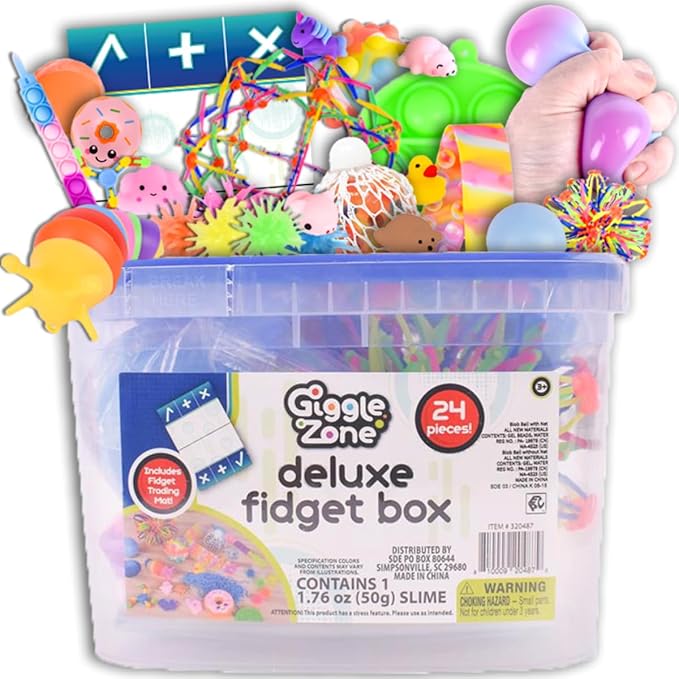 Sunny Days Entertainment 24 Piece Fidget Box, Sensory Toys with Storage Container, Party Favor, Treasure Box, Carnival, Pinata Stuffers, Adult Stress Relief, ADHD Toy