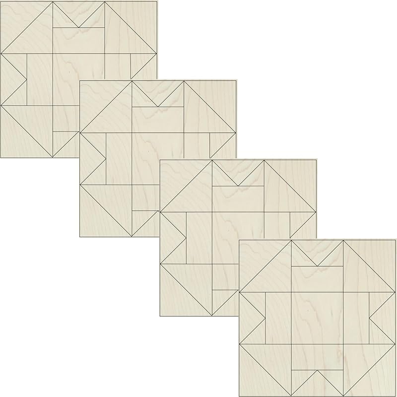 Set of 4 Mini Quilt Block Pattern, Wood Barn Star DIY Kits for Adults, Tiny Wall Hanging Do It Yourself Painting Craft Kit (Aesthetic)