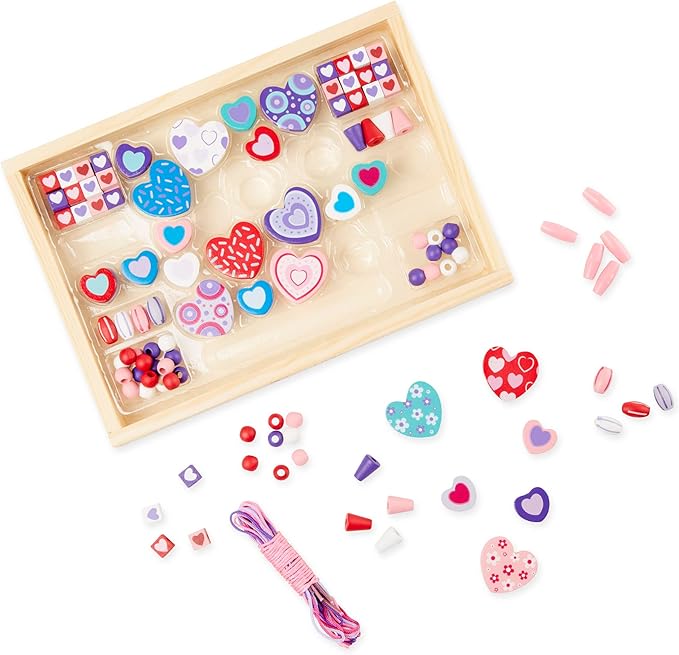 Melissa & Doug Created by Me! Heart Beads Wooden Bead Kit, 120+ Beads and 5 Cords for Jewelry-Making