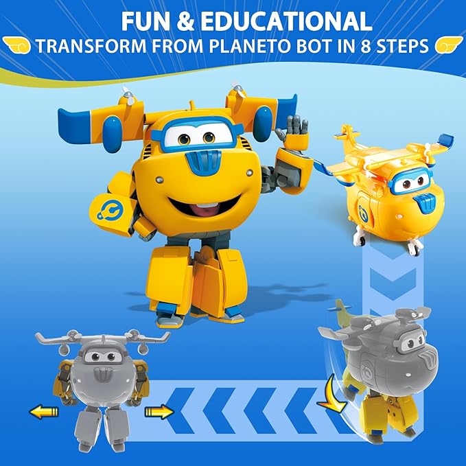 Super Wings - 5' Transforming Donnie Airplane Toys Vehicle Action Figure Plane to Robot,Suitable 3 4 5 year old Kids Fun Flying Toy Plane for Preschool Play and Birthday Gifts,Yellow