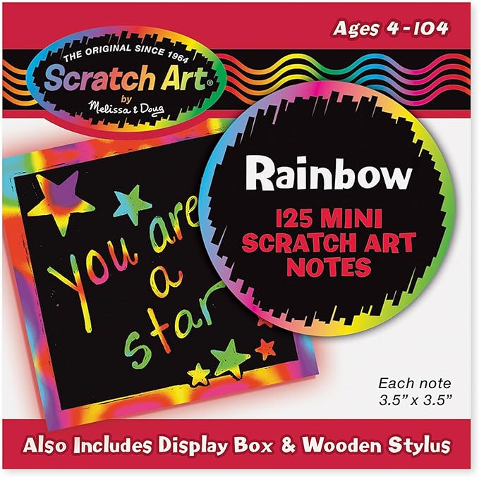 Melissa & Doug Scratch Art Rainbow Mini Notes (125) With Wooden Stylus - FSC Certified