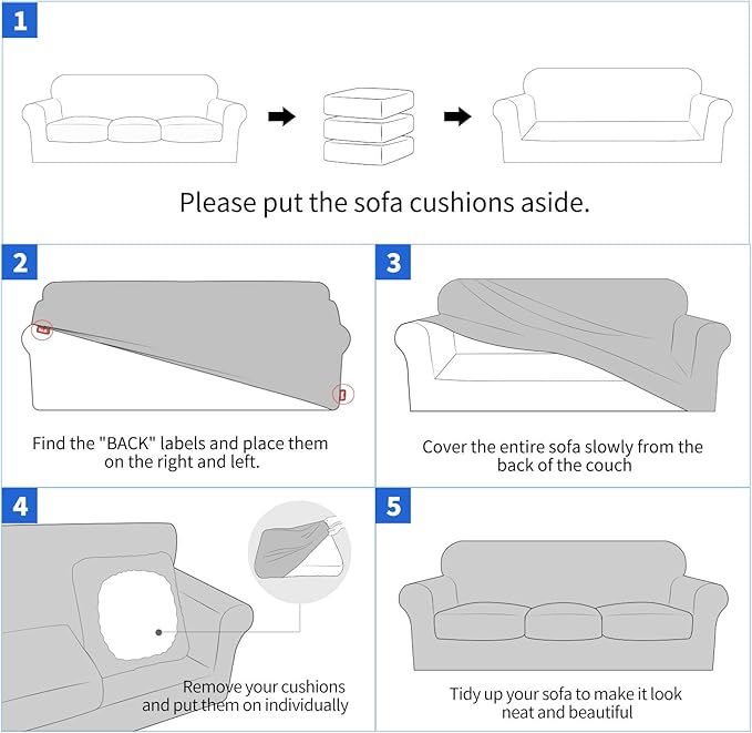 MAXIJIN 4 Piece Jacquard Extra Large Couch Covers for 3 Cushion Couch Super Stretch Non Slip Couch Cover for Dogs Pet Friendly Sofa Slipcover Furniture Protector (Oversized Sofa, Light Gray)