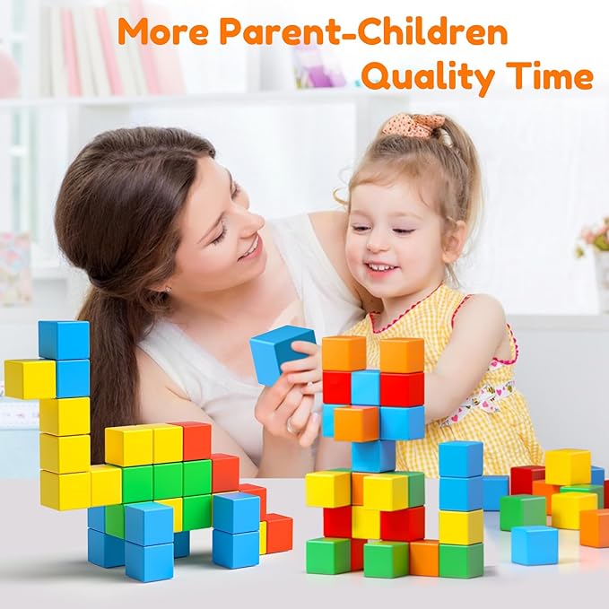 Magnetic Blocks,1.42 inch 32pcs Large Magnetic Building Block for Toddlers 3 4 5 6 7 8 Year Old Boys Girls Color Magnetic Cubes Learning Toys for Kids 1-3 Sensory Toys Age 4-8 Gift