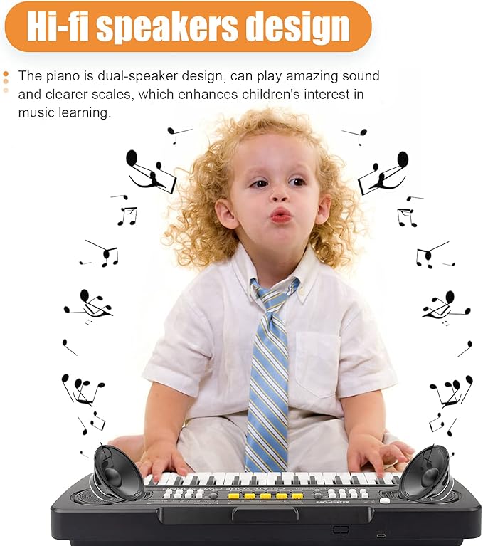Kids Keyboard Piano, 37 Key Portable Electronic Piano for Kids, Digital Music Keyboard Educational Toys for 3 4 5 6 7 8 Year Old Girls Boys (Black)