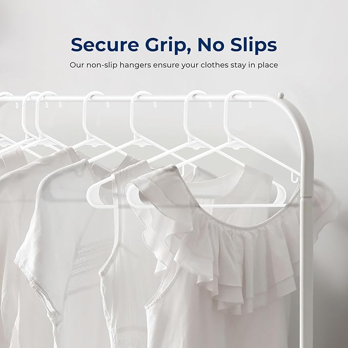 SereneLife White Plastic Hangers 200 Pcs, Durable Hanger Set with Slip Design, Tubular Hangers with 2 Integrated Strap Hooks, Mega Pack for Clothes