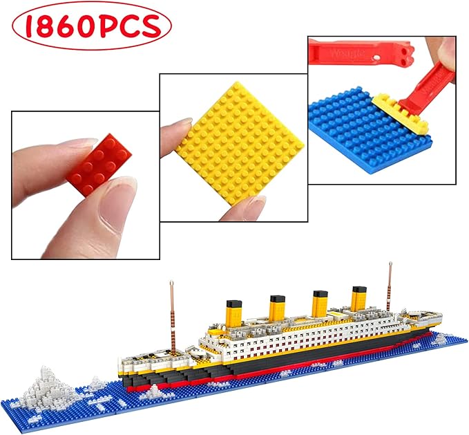 Titanic Micro Mini Building Blocks Set, 1860Pcs Ship Model Building Bricks, 3D Puzzle Sets DIY Educational Toys Gift for Adults and Kids