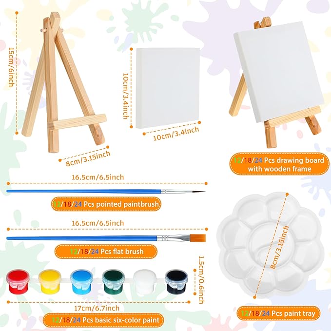 HyDren Paint Party Favors Include Mini Watercolor Paint Set Small Painting Canvas with Easel Palette Brush Paint Stickers Tattoo Sticker Keychain for Class Birthday Art Party(254 Pcs, Classic Style)