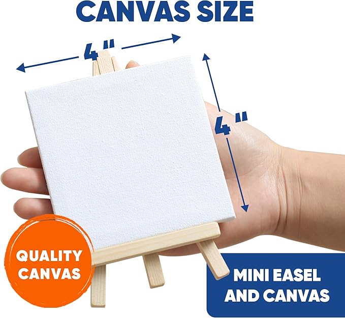 Set of 12 Mini 4x4 Canvas and Easel Set with 10 Colors Acrylic Paint - Bulk Kids Art Party Favors & Supplies - Mini Paint Party Kits - Kids Canvas Painting Set - Paint & Sip Kit