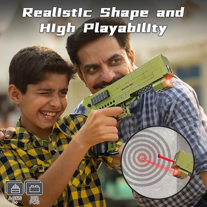 Finger Rock Gun Building Blocks Sets, 1:1 Simulation Shooting Toy USP Pistol Model Building Kit, Rifle Weapon Collectible Gift for Military Enthusiasts, Adults Kids 14+ (362 pcs)