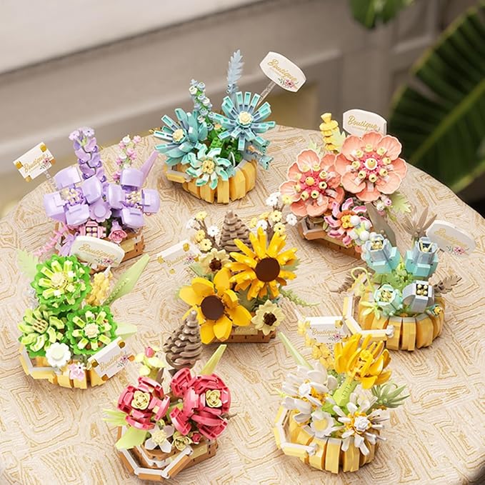 Flowers Succulents 3.6In Building Toy Set, 562 Pcs Botanical Collection for Office Home Decoration Flower Plant Building Blocks Toy, As a Adults, Kids, Girls Idea Gifts