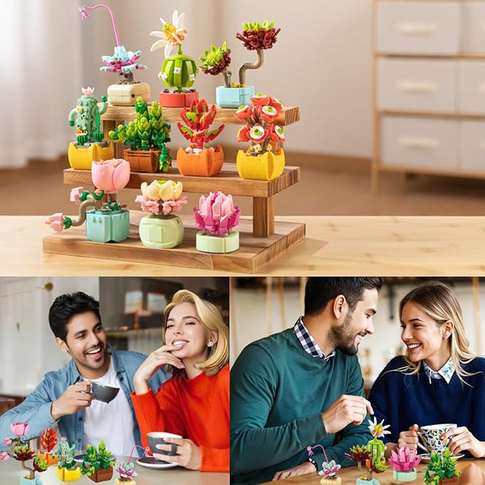 Sawaruita 10 Pack Tiny Plants Succulent Flower Bonsai Building Set -Succulent Botanical Building Toys for Adult -Gifts for Mother's Day, Valentine's Day