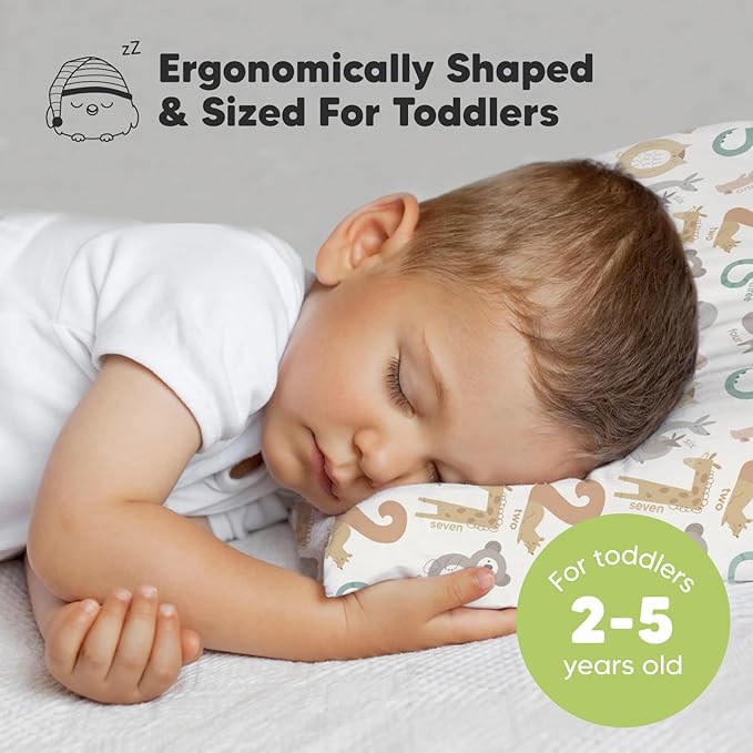 Toddler Pillow with Pillowcase - 13x18 My Little Dreamy Pillow, Organic Cotton Toddler Pillows for Sleeping, Kids Pillow, Travel Pillows, Mini Pillow, Nursery Pillow, Toddler Bed Pillow (Wild Count)