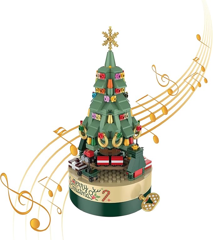 Christmas Tree Music Box Building Blocks - DIY Xmas Building Kit (360 Components)