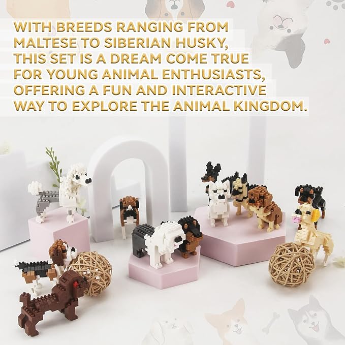 BOROLA Pet Dog Building Blocks Set Educational Toy Realistic Fun Animal Assembly Kit Toys Games(Rottweiler Blocks)