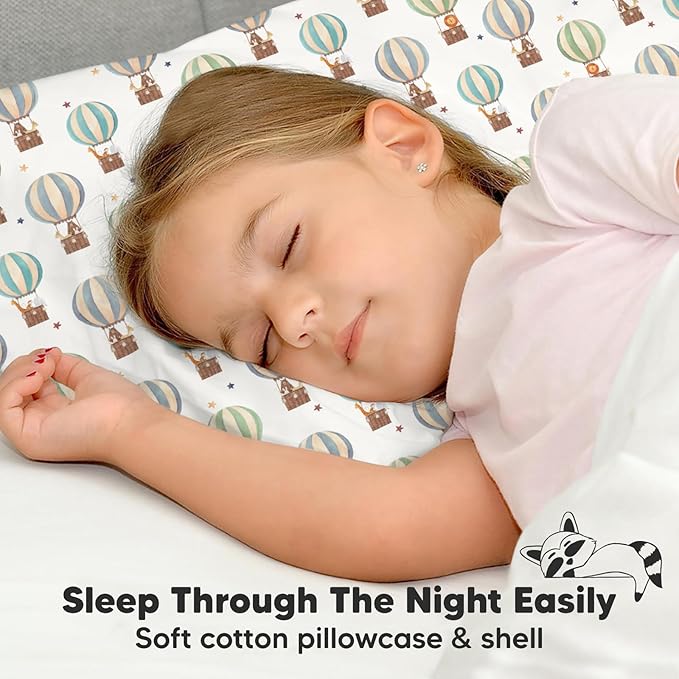 Toddler Pillow with Pillowcase - 13x18 My Little Dreamy Pillow, Organic Cotton Toddler Pillows for Sleeping, Kids Pillow, Travel Pillows, Mini Pillow,Nursery Pillow,Toddler Bed Pillow(Hot Air Balloon)