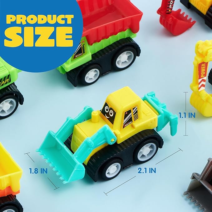 JOYIN 12-Piece Mini Construction Car Set, Plastic, Unisex, Non-Riding Toy Vehicle, Perfect for Imaginative Play and Parties