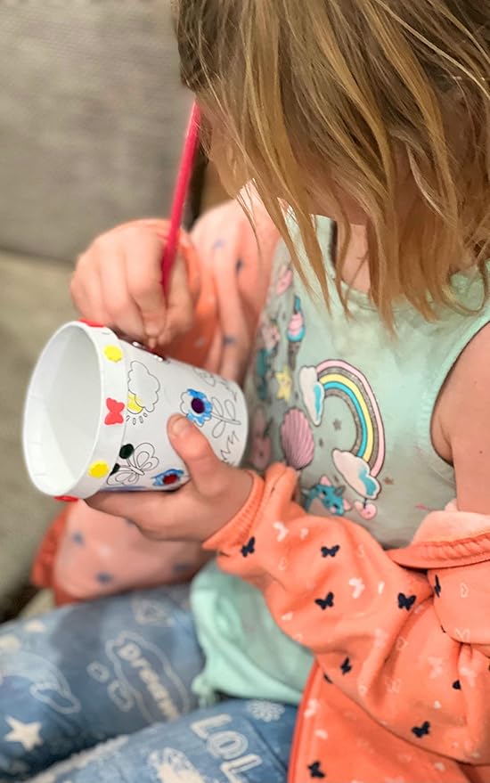 Deluxe Classroom Bulk 12 Pack of Decorate Your Own DIY Cardstock Craft Flower Pots with Hundreds of Foam Flowers and Bugs, and Acrylic Gems and Jewels