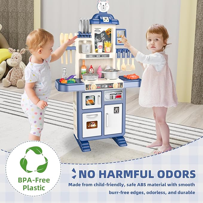 Interactive Kids Play Kitchen Set with Realistic Lights and Sounds - 46 Piece Toy Kitchen Accessories