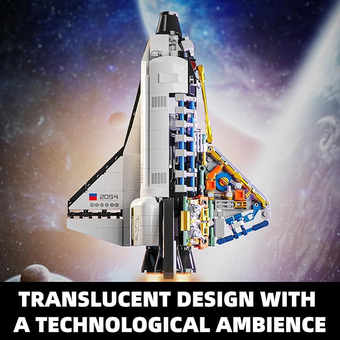 TYCOLE City Space Shuttle Building Toy Set -Translucent Classic Spaceship Building Block Kit with Stretchable Satellite Model,Home or Office Decor,Christmas Birthday Gift for Adults&Kids 8-12 (536PCS)