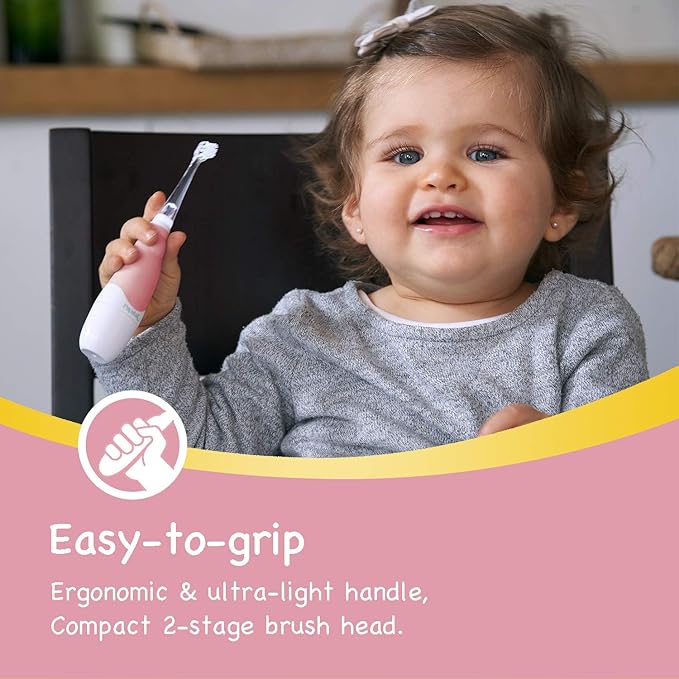 Papablic BabyHandy 2-Stage Sonic Electric Toothbrush for Babies and Toddlers Ages 0-3 Years, Pink