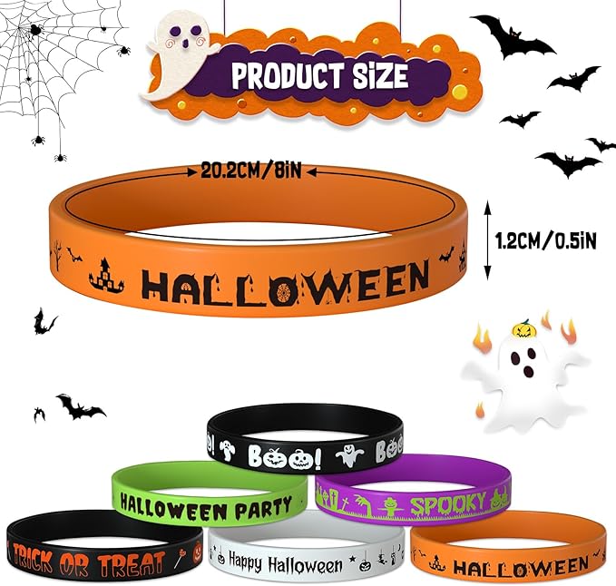 NEBURORA 48 Pcs Halloween Rubber Bracelets Silicone Wristbands Halloween Party Favors Trick or Treat Gifts Goodie Bag Stuffers