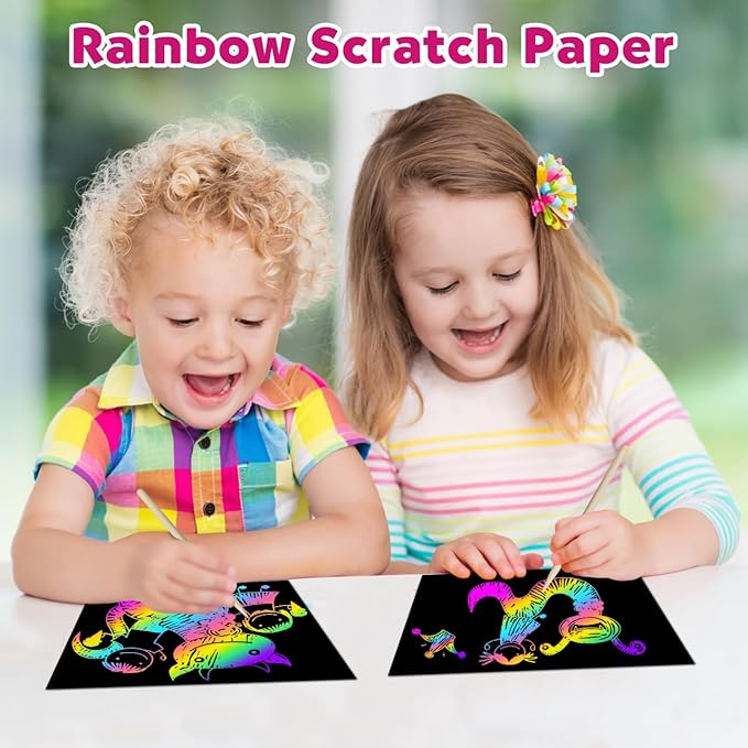 ZMLM Arts Crafts Gifts for Kids: 60PCS Rainbow Scratch Paper Art for Girls and Boys Ages 4-8 8-12 Craft Supplies Kit, Easter Basket Stuffers for Kid Toys Games Activities Valentines Day Gift (Pink)