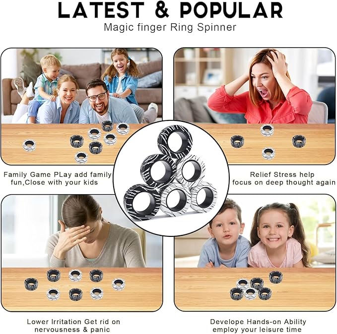 Cevioce 6 Pcs Magnetic Rings Fidget Toys for Teens,Adults & Kids Easter Basket Stuffers for Boys Girls ADHD Autism Anxiety,Coolest Finger Spinner Pack Gifts for 8 9 10 11 12+ Year Old Valentine's Day
