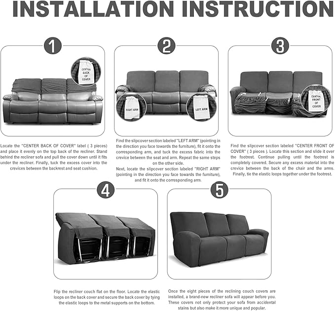 NORTHERN BROTHERS Recliner Sofa Covers 3 Seater - Reclining Sofa Covers Couch Covers for Reclining Couches Reclining Couch Covers, Black