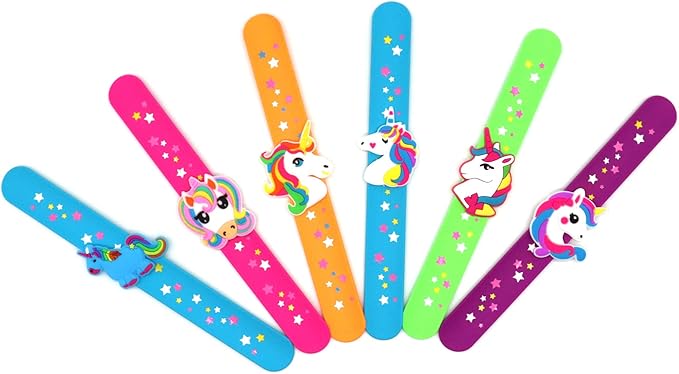 Silicone unicorn Slap Bracelets - Silicone Unicorn Wristband Birthday Party Favors, Boys Girls Party Favors Gifts Carnival Prizes Set （6 Pack